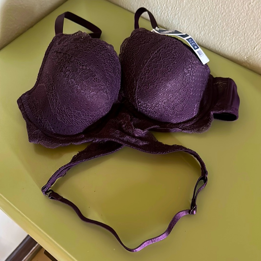 Mod by Parfait Plum Purple Bra with Cross Detail in Lace.  32DD